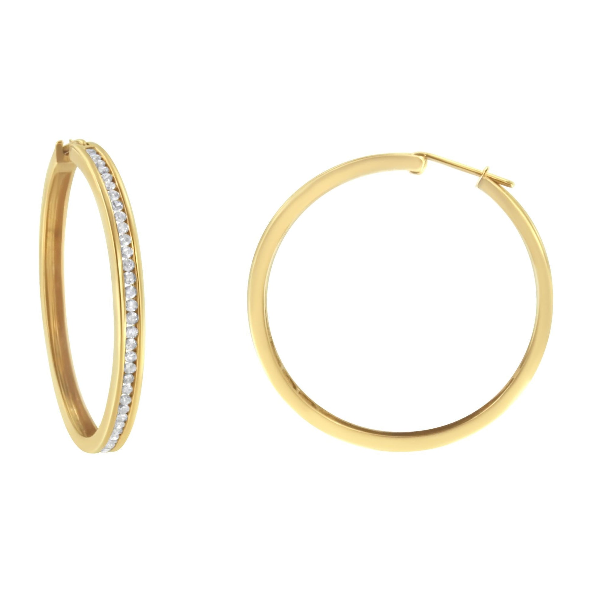 14K Yellow Gold 1.0 Cttw Round Brilliant Cut Diamond Channel Set Circle Hoop Earrings (I-J Color, I1-I2 Clarity)-1