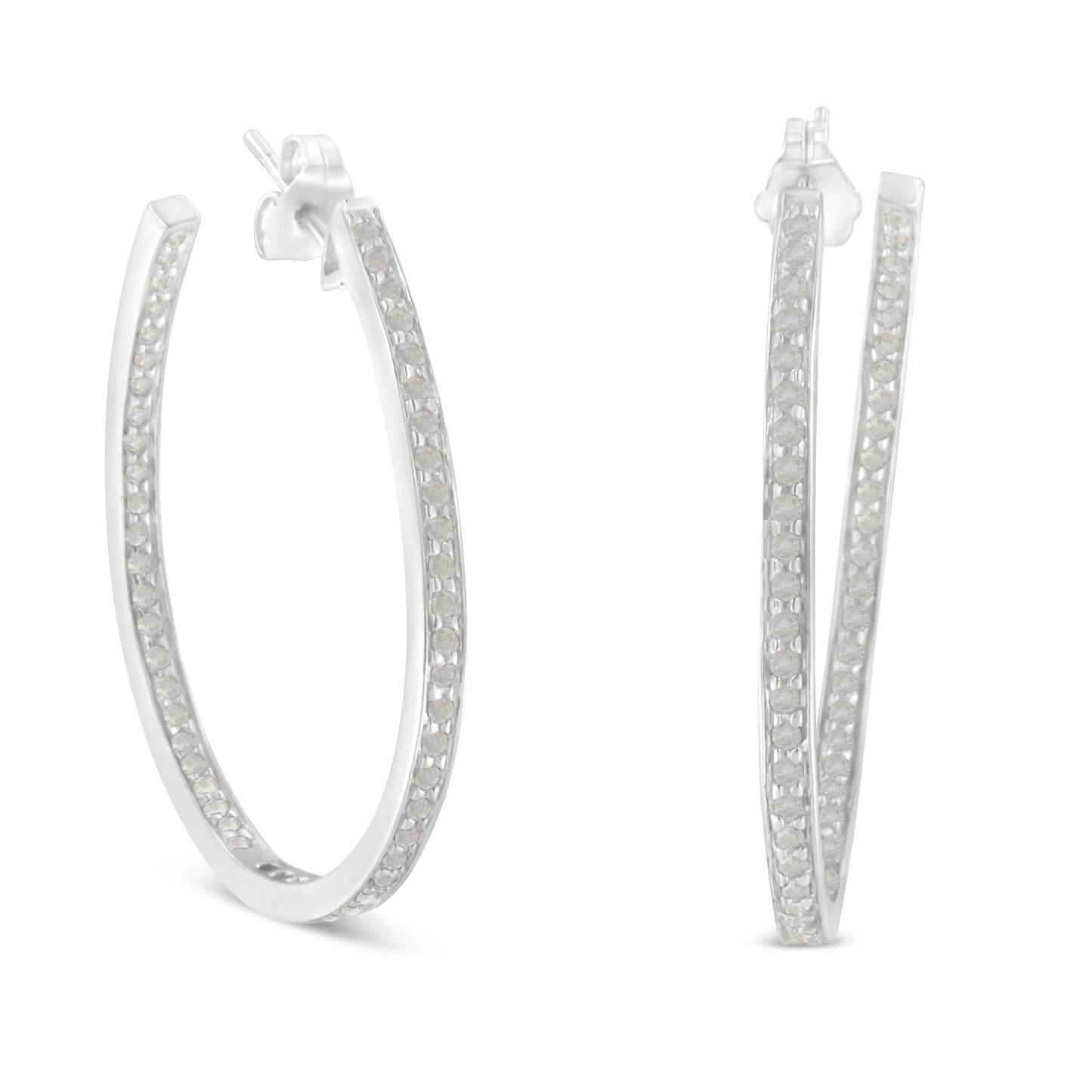 10k White Gold 1 cttw Diamond Inside-Out Hoop Earrings (I-J Clarity, I2-I3 Color)-1