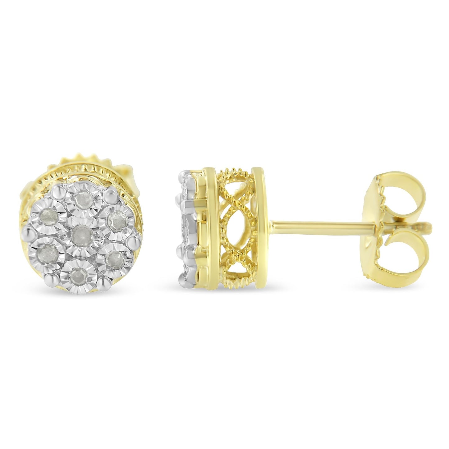 14K Yellow Gold Plated .925 Sterling Silver 1/7 Cttw Diamond Miracle Set Stud Earrings (I-J Color, I3 Promo Clarity)-1