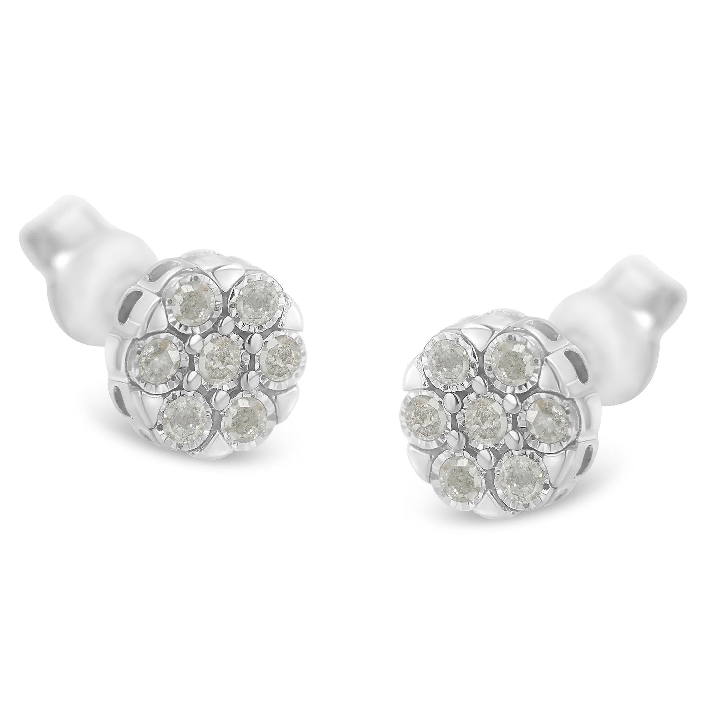 Sterling Silver Rose-Cut Diamond Floral Cluster Stud Earring (0.25 cttw, I-J Color, I2-I3 Clarity)