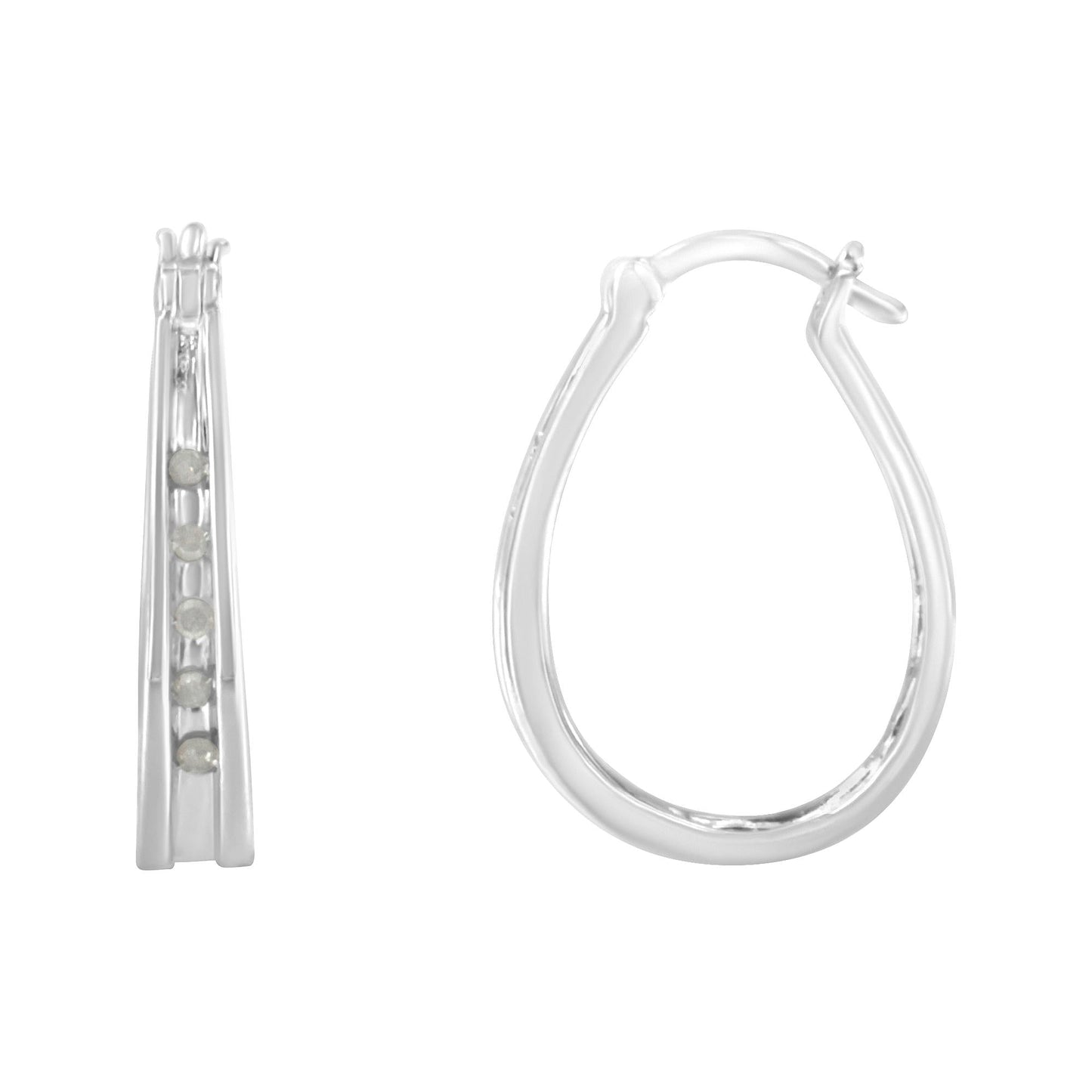 .925 Sterling Silver 1/10 Cttw Diamond Hoop Earrings (I-J Color, I3 Clarity) 