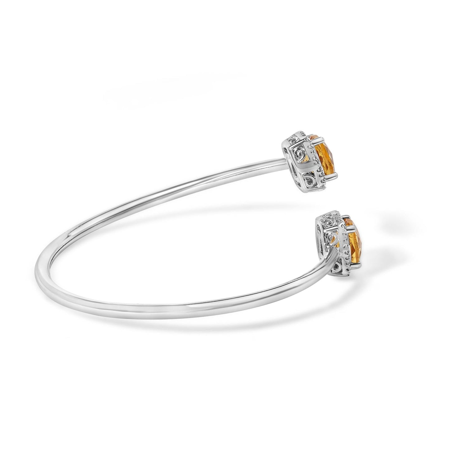 .925 Sterling Silver 8mm Cushion Cut Yellow Citrine Gemstone and Diamond Accent Split Bypass Bangle Bracelet (H-I Color, SI1-SI2 Clarity)  - Fits up to 7.75" Inches-1