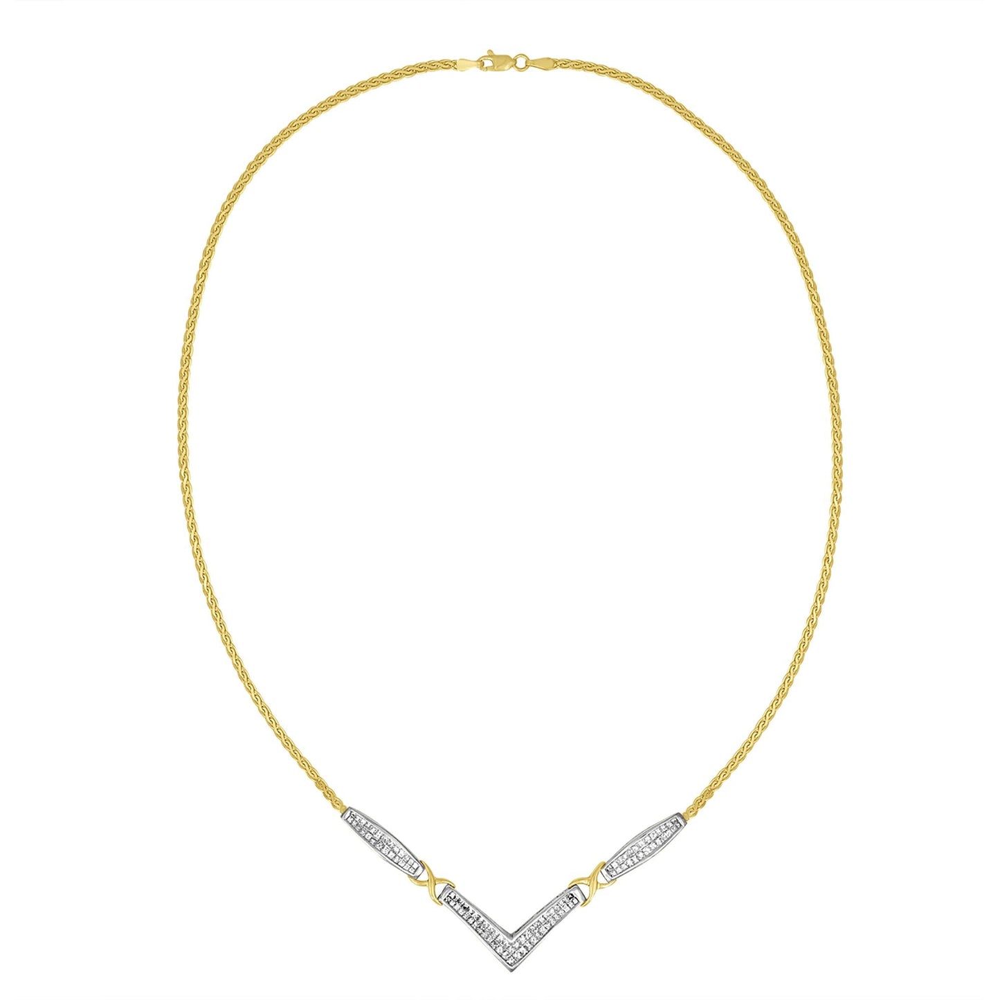 14K Yellow and White Gold 2.0 Cttw Princess Cut Diamond Flared and X-Station V Shaped 18” Franco Chain Statement Necklace (H-I Color, SI2-I1 Clarity)