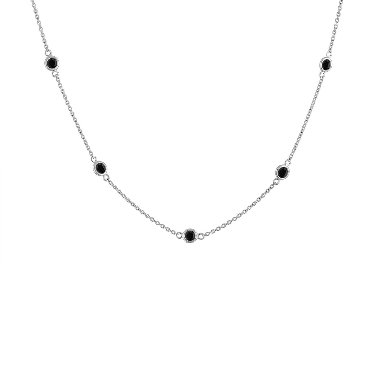 .925 Sterling Silver 1 Cttw Treated Fancy Black Diamond Station Necklace (I1-I2 Clarity) - 18” 