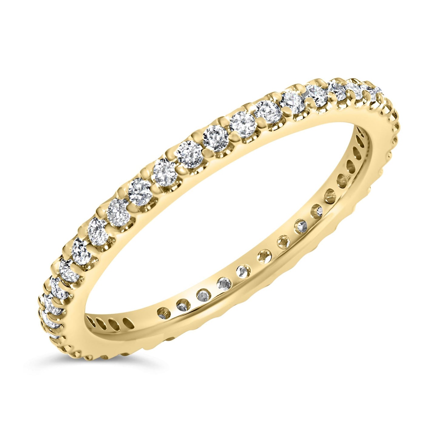 14K Yellow Gold Shared Prong Set Round Diamond Eternity Band Ring (G-H Color, SI1-SI2 Clarity)