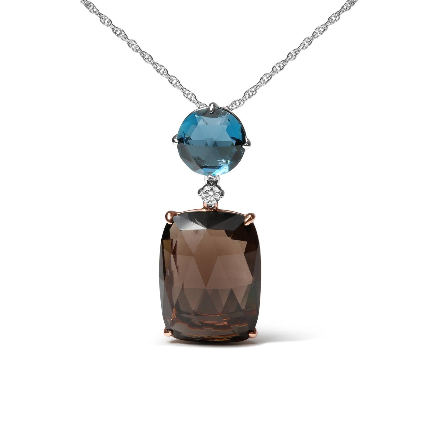 18K Rose and White Gold Diamond Accent and London Blue Topaz and Cushion Cut Smoky Quartz Gemstone Dangle Drop 18" Pendant Necklace (G-H Color, SI1-SI2 Clarity)-1