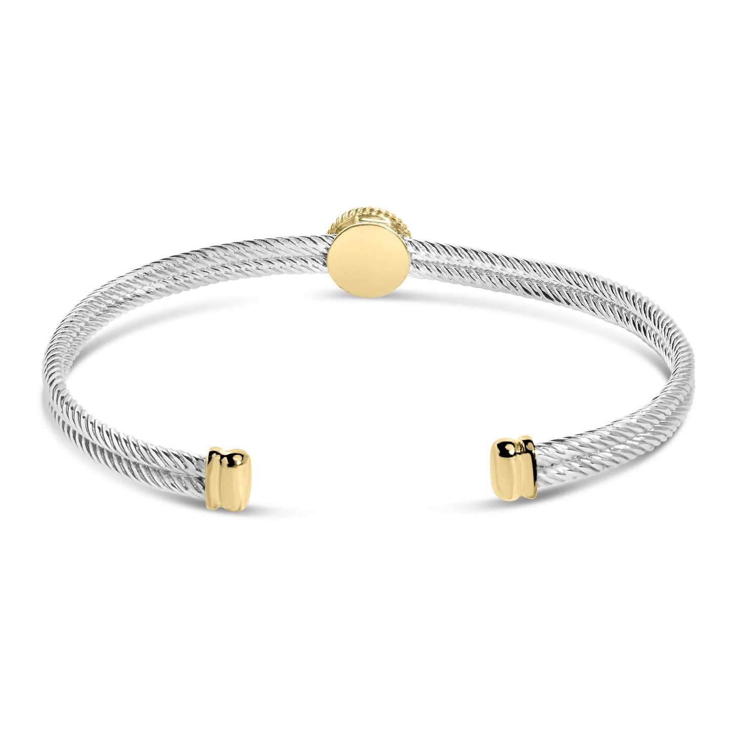 18K Yellow Gold Plated .925 Sterling Silver Diamond Accent  and Fleur Di Lis Medallion Bangle Bracelet (I-J Color, SI1-SI2 Clarity) - 7.25 Inches-1