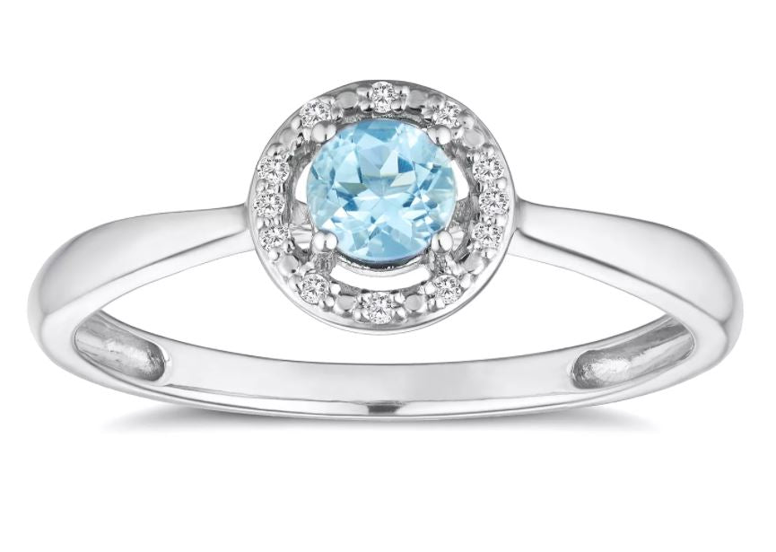 Sterling Silver Aquamarine and Diamond Halo Ring-1