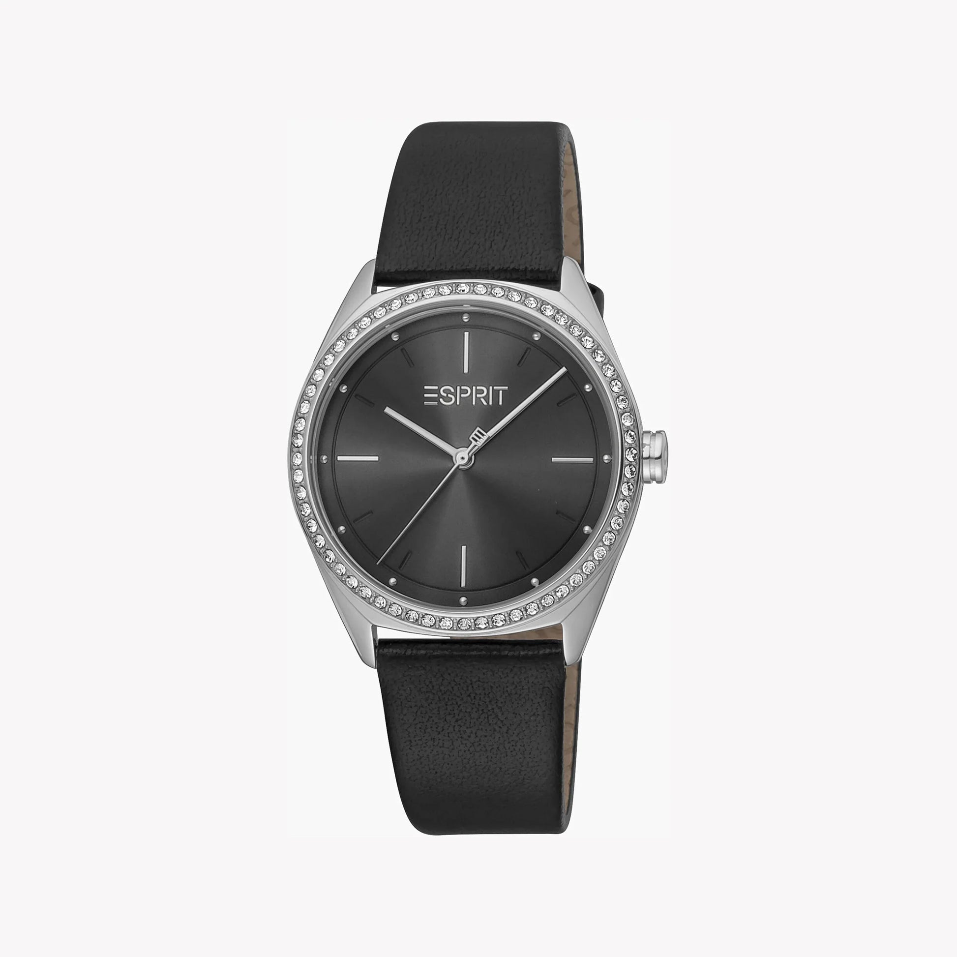 ESPRIT Women's Watch with Silver Stainless Steel Case and Black Leather Band-1