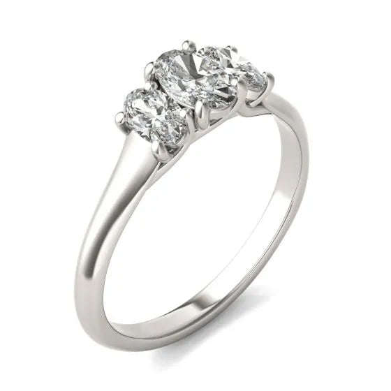 1 CTW Oval Lab Grown Diamond Three Stone Engagement Ring 14K White Gold (G-VS)-1