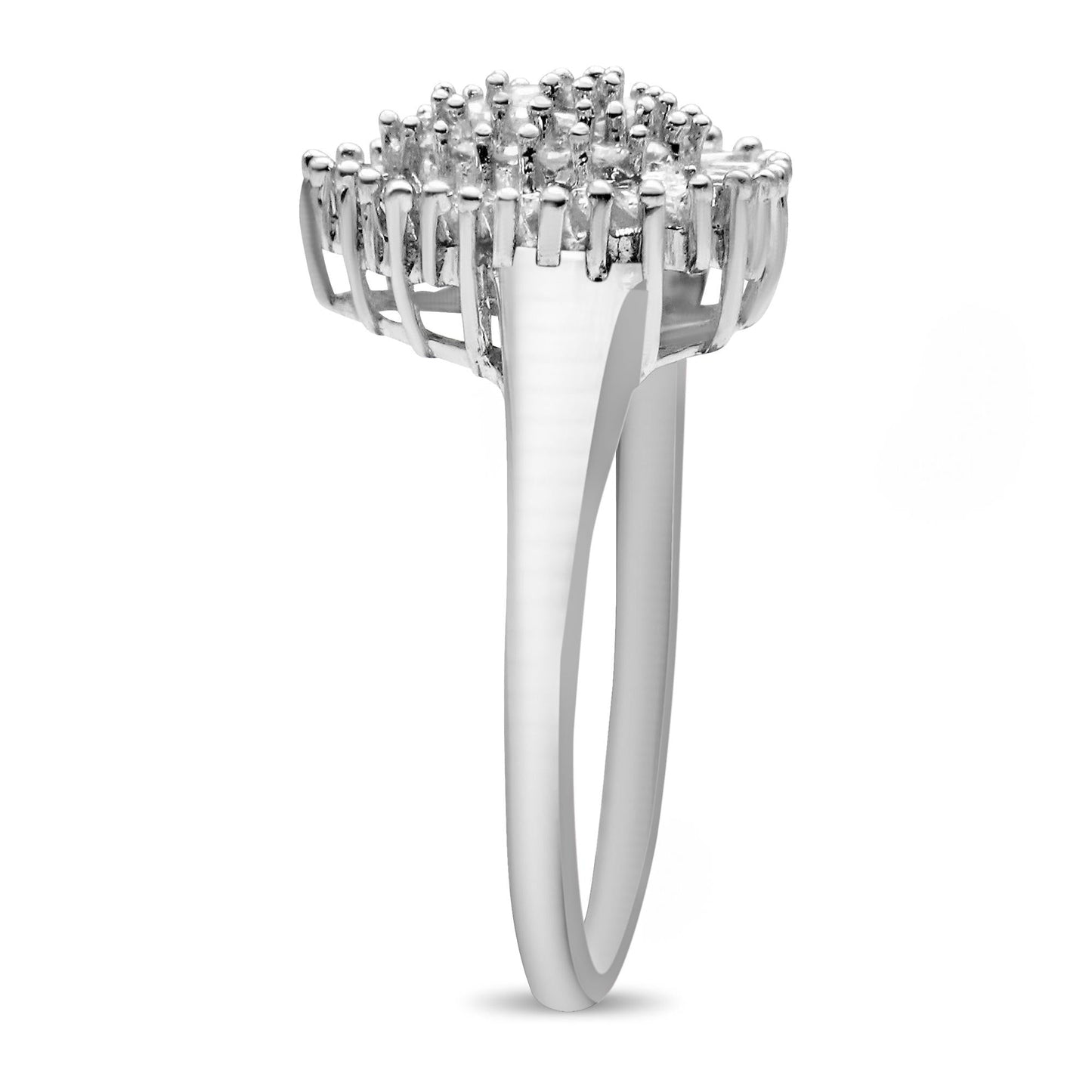 10K White Gold 1/2 Cttw Round & Baguette Cut Diamond Pear Shaped Domed Pavé Cluster with Halo Cocktail Ring (H-I Color, SI1-SI2 Clarity)-2