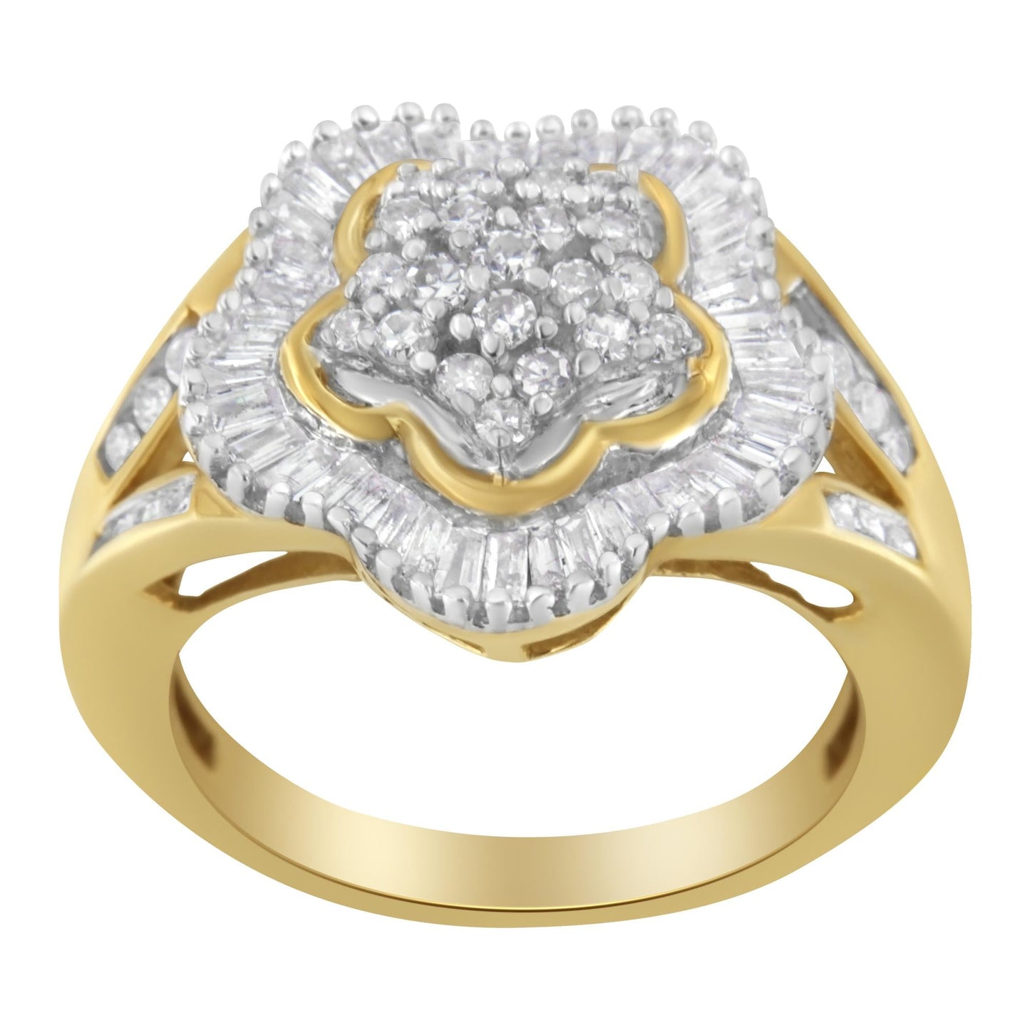 10KT Yellow Gold Round and Baguette Cut Diamond Ballerina Ring (1 cttw, I-J Color, SI1-SI2 Clarity)-2