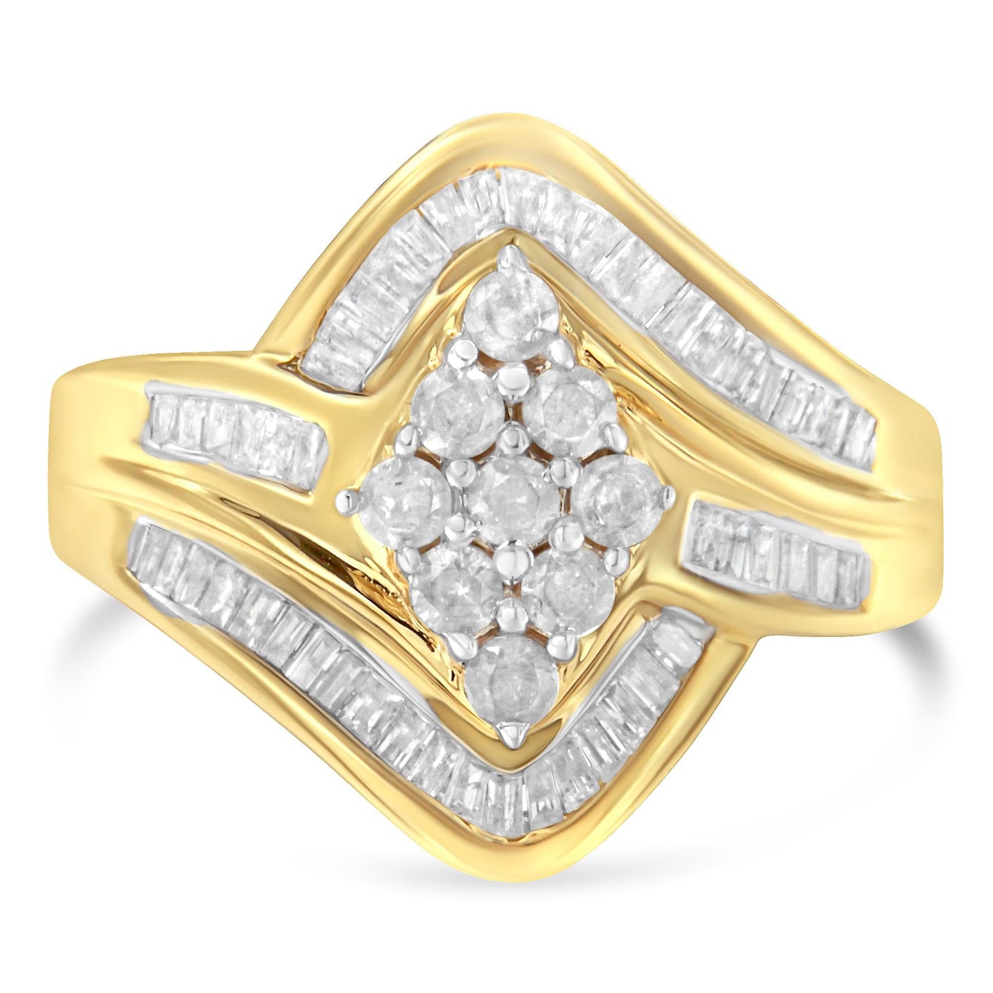 10K Yellow Gold over .925 Sterling Silver Diamond Bypass Cluster Ring (1 Cttw, I-J Color, I2-I3 Clarity)-2