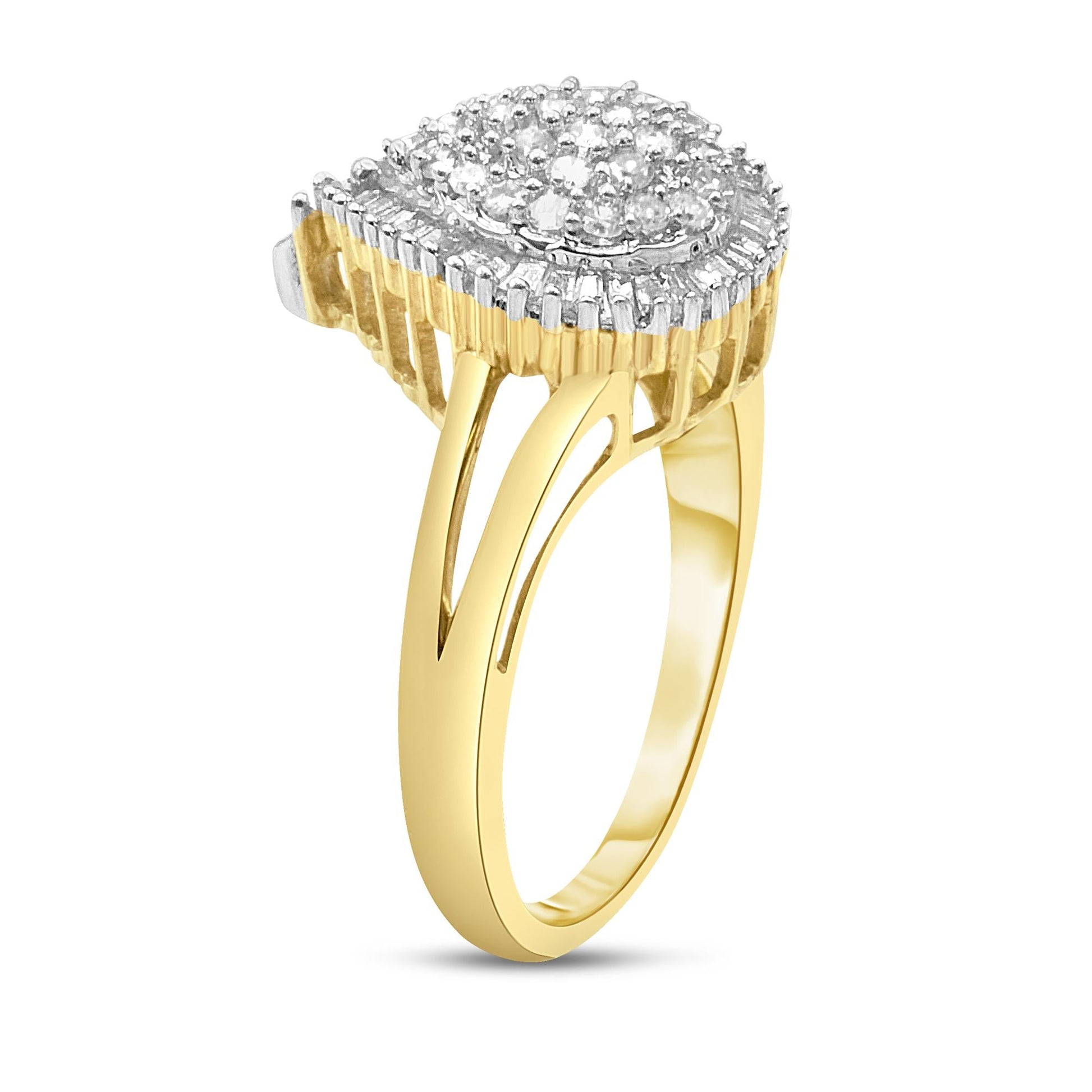 10K Yellow Gold 1/2 Cttw Round and Baguette-Cut Diamond Pear Ring (I-J Color, I1-I2 Clarity)-2