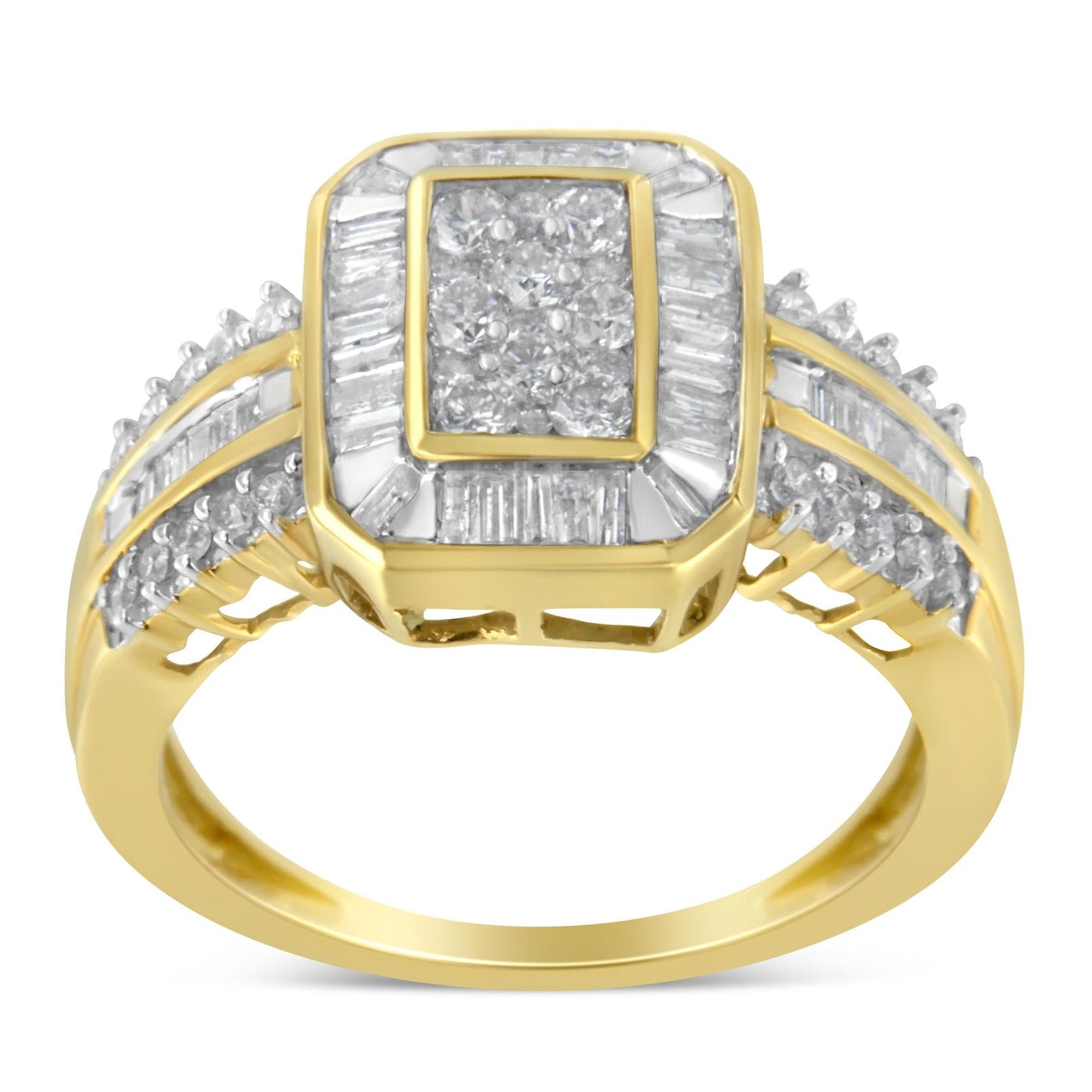 10K Yellow Gold Round and Baguette-Cut Diamond Cocktail Ring (1.0 Cttw, H-I Color, SI2-I1 Clarity)-2