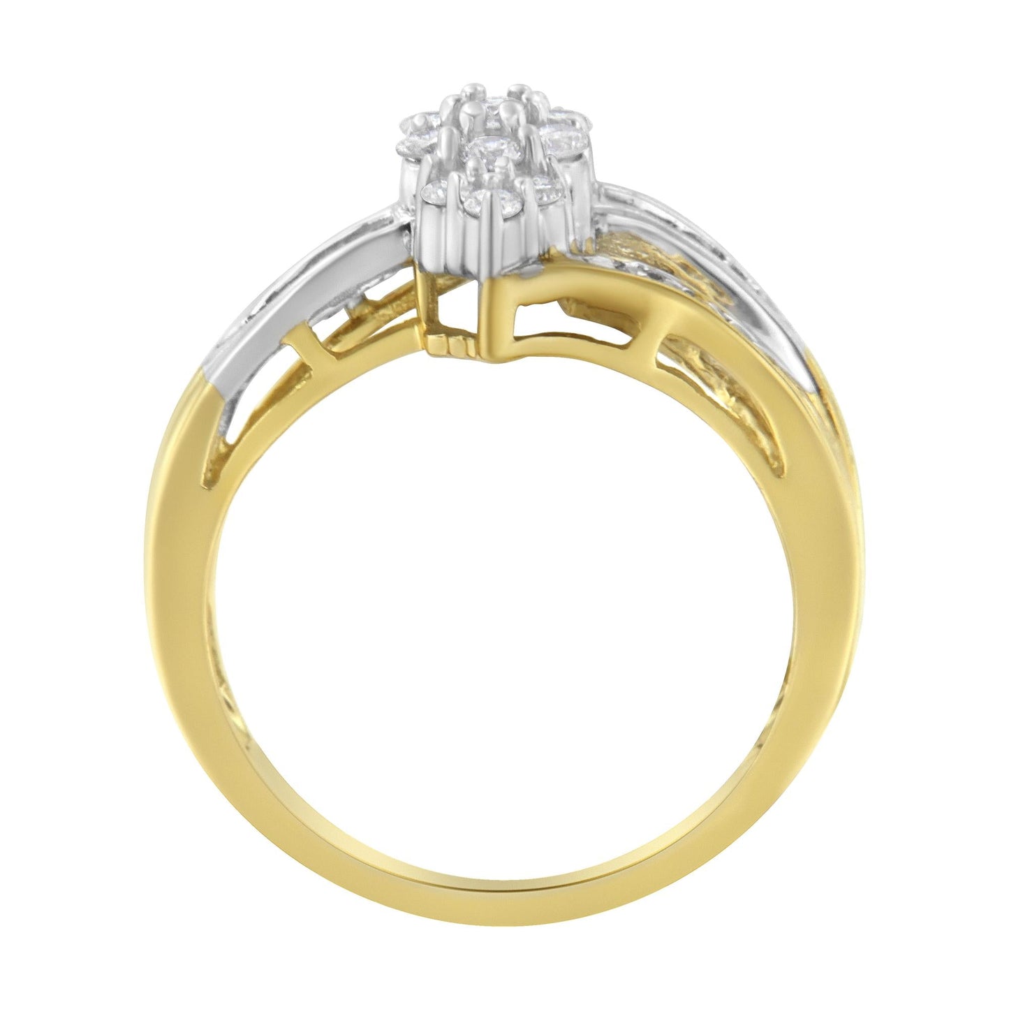 10K Yellow and White Gold 1/2 Cttw Diamond Marquise Shaped Cluster Split Shank Ring (H-I Color, SI2-I1 Clarity)-2