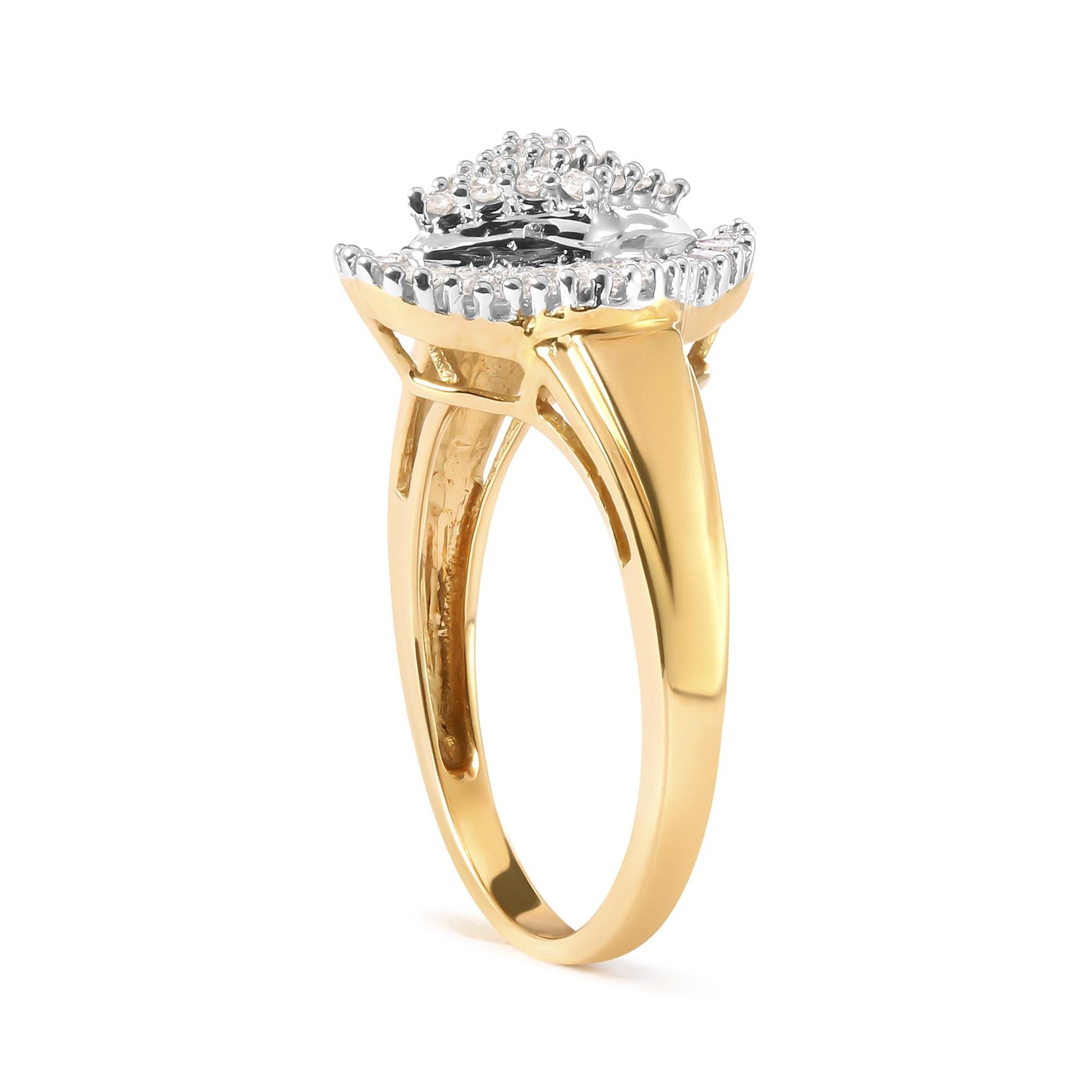 10K Yellow Gold 1/2 Cttw Round And Baguette-cut Diamond Rhombus Head and Halo Ring (I-J Color, I1-I2 Clarity)-2