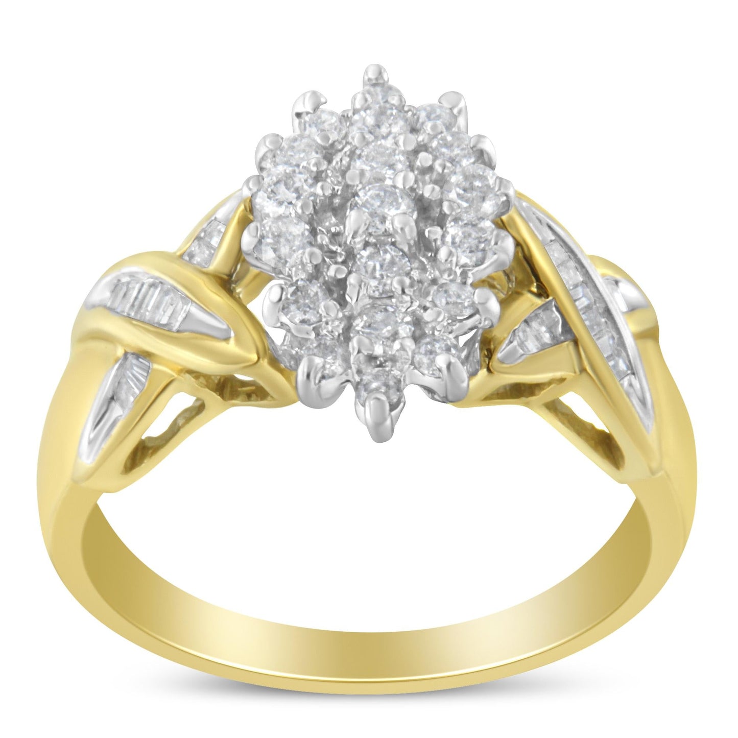 10K Two-Toned Round Baguette Diamond Cluster Ring (1/2 Cttw, I-J Color, I2-I3 Clarity)-2