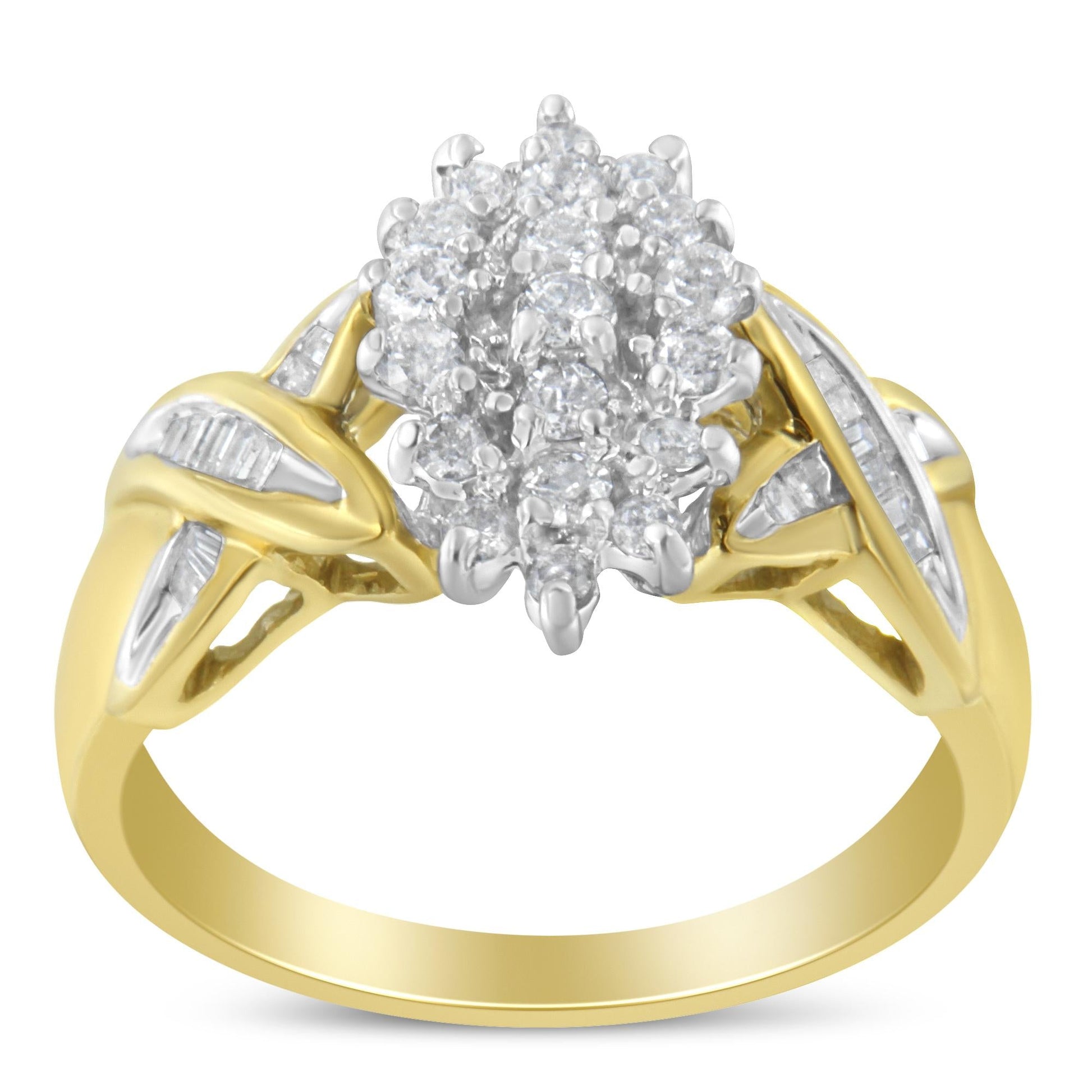 10K Yellow Gold Round And Baguette-Cut Diamond Ring (1/2 Cttw, H-I Color, I1-I2 Clarity)-2