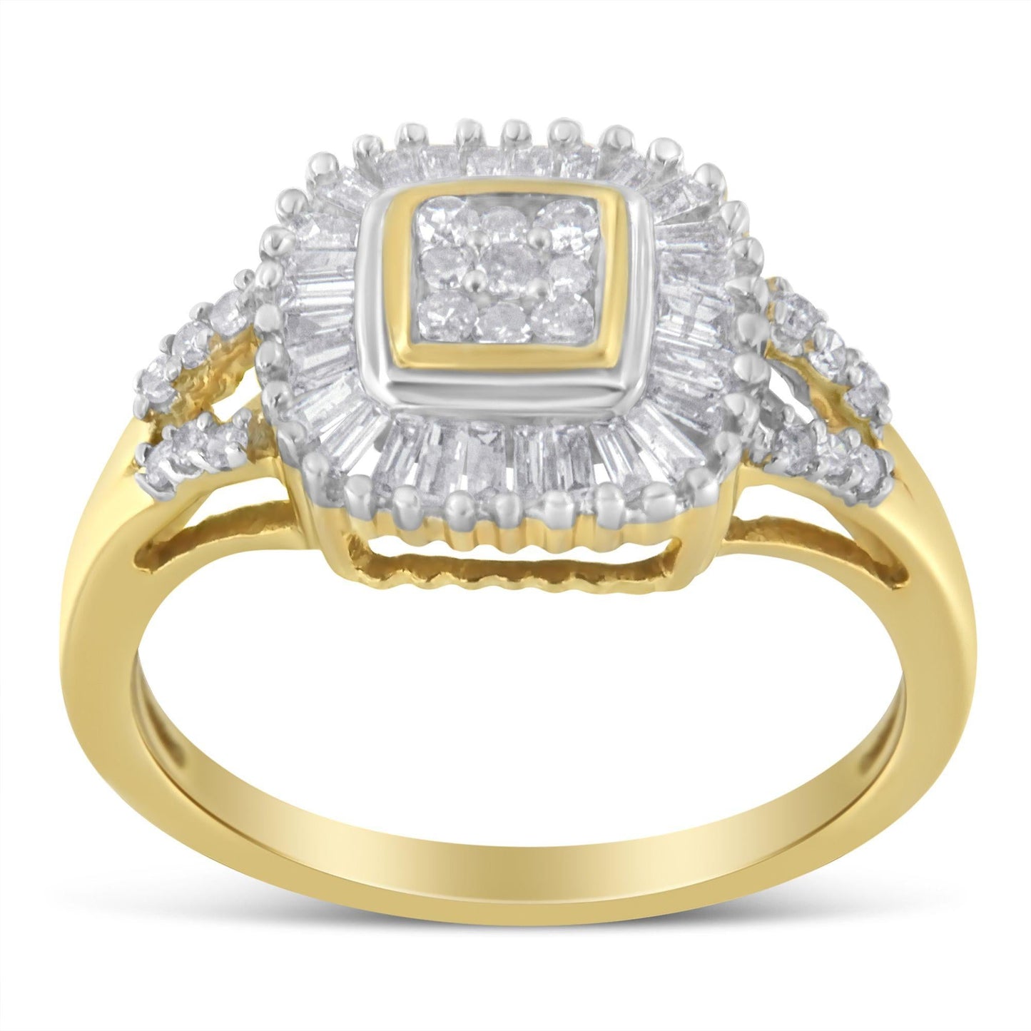 10K Yellow Gold Round and Baguette Cut Diamond Ballerina Ring (1/2 cttw, I-J Color, SI2-I1 Clarity)-2