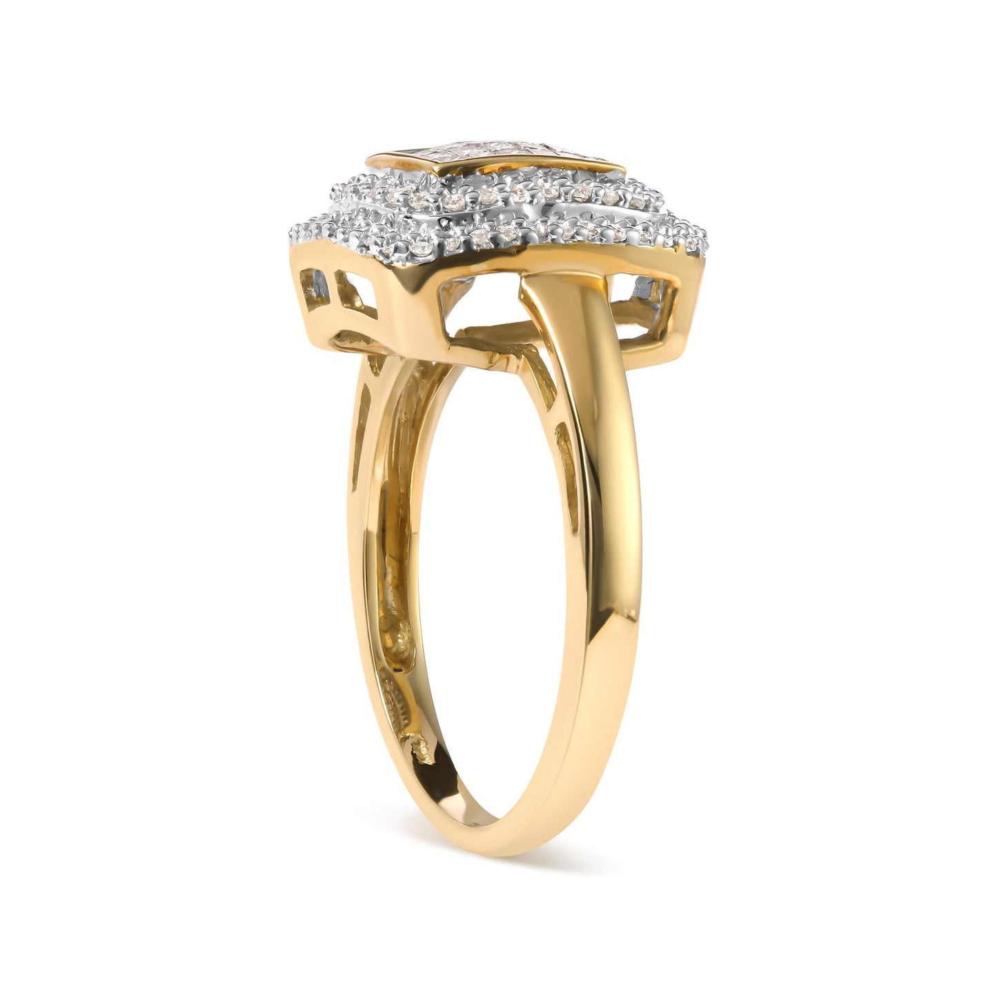 10K Yellow Gold 1/2 cttw Round and Princess Diamond Composite Head and Halo Ring (H-I Color, SI1-SI2 Clarity)-2