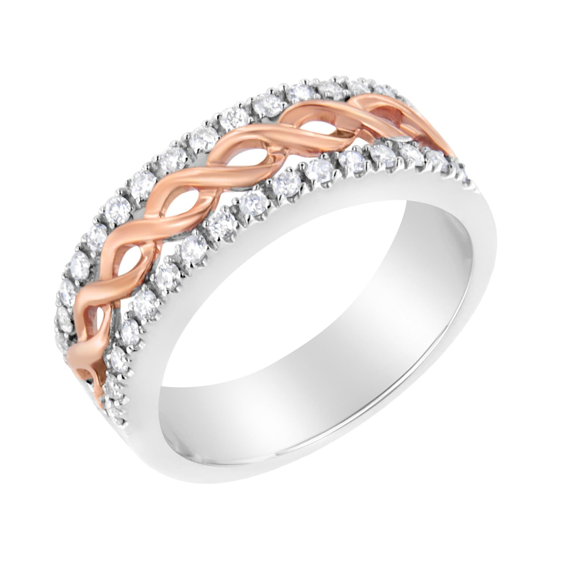 10K White and Rose Gold 1/3 Cttw Diamond Split Shank and Infinity Ribbon Band Ring (I-J Color, I1-I2 Clarity)-2