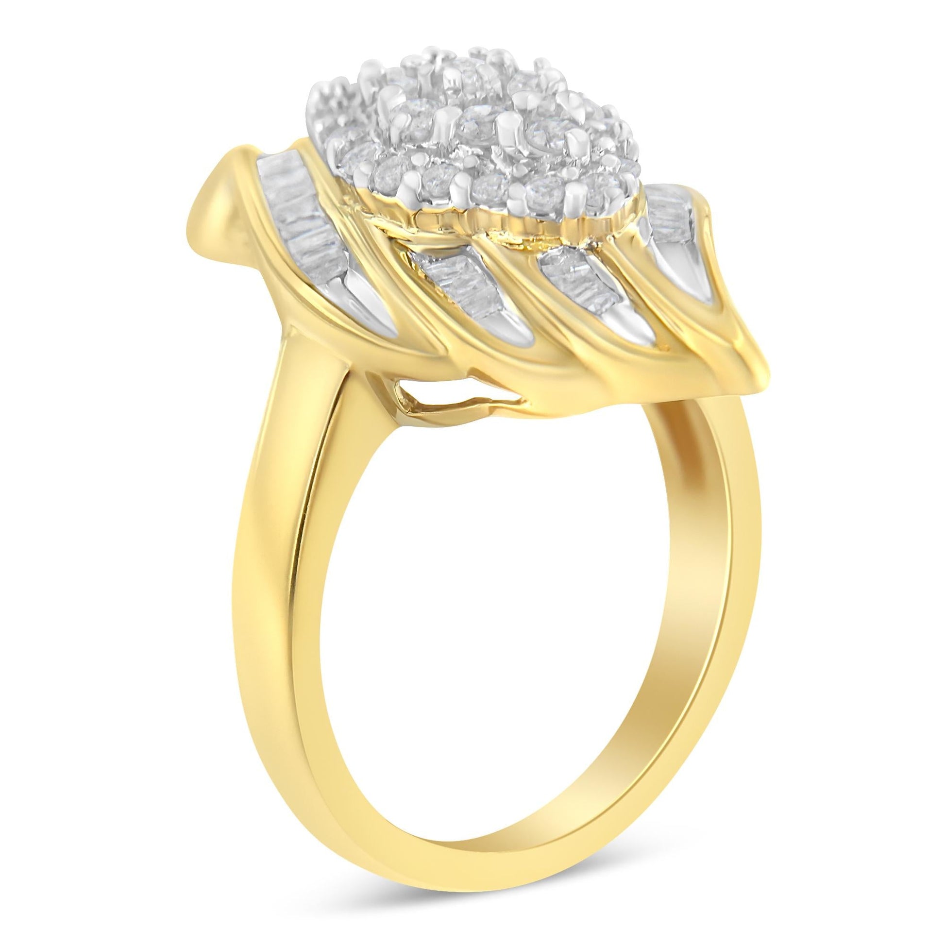 10K Yellow Gold Diamond Cocktail Ring (3/4 Cttw, I-J Color, I2-I3 Clarity)-2