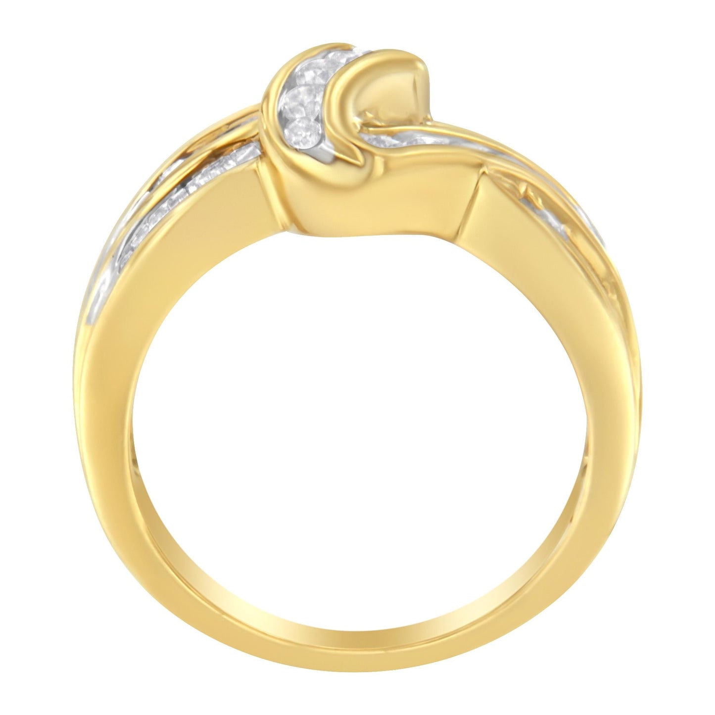 10K Yellow Gold 3/4 Cttw Channel Set Round and Baguette-cut Diamond Double Shank Bypass Ring (J-K Color, I1-I2 Clarity)-2