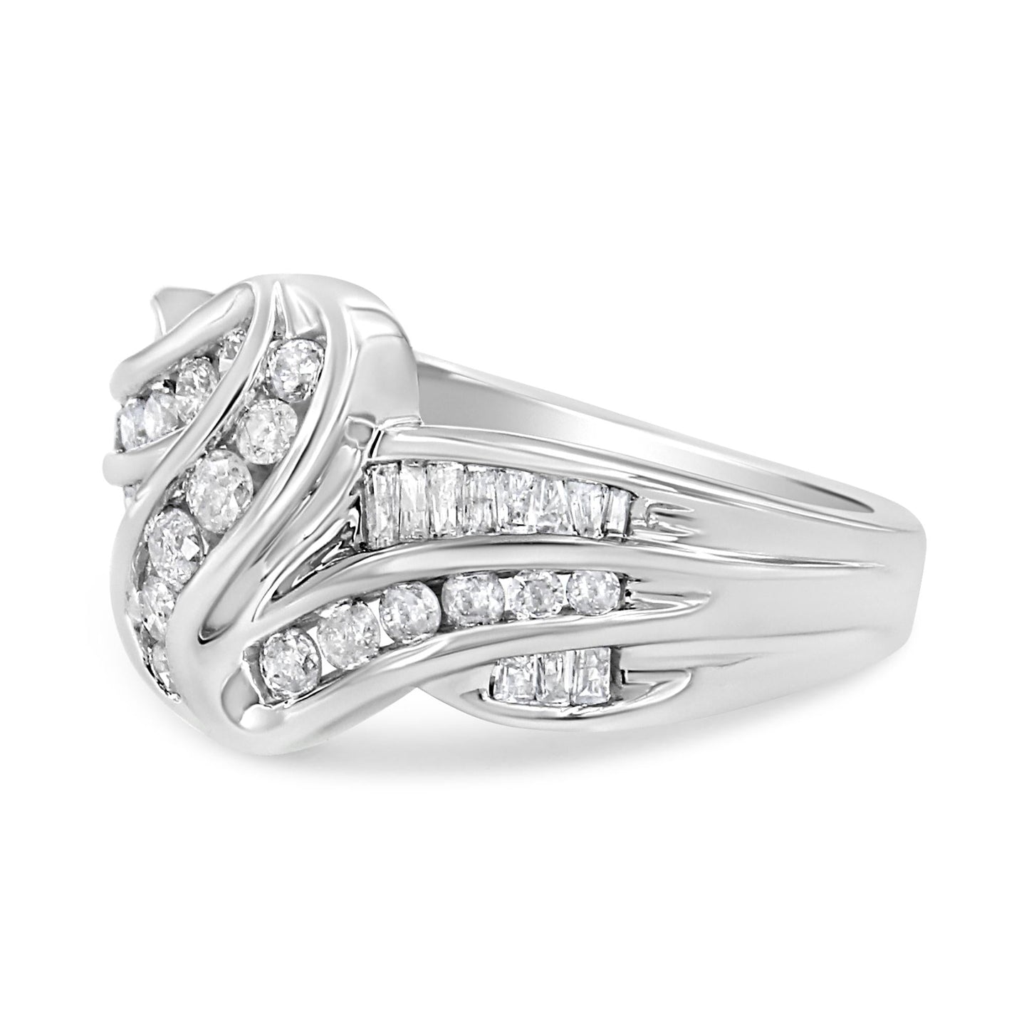 10K White Gold Ring 3/4 Cttw Round-Cut Diamond Bypass Ring (H-I Color, I2-I3 Clarity)-2