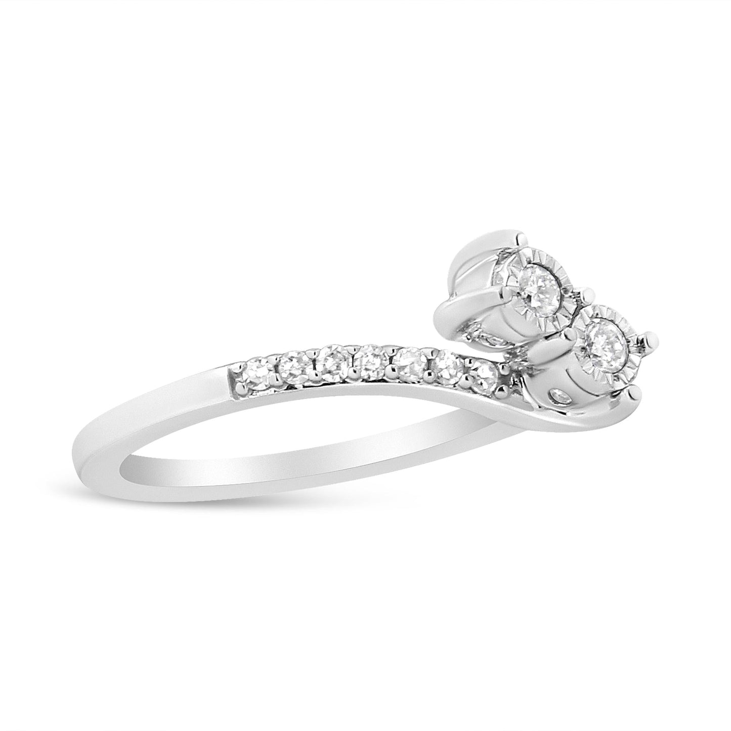 10K White Gold 1/4 Cttw Miracle Set Round Cut Diamond Two-Stone Ring (H-I Color, I2 Clarity)-2