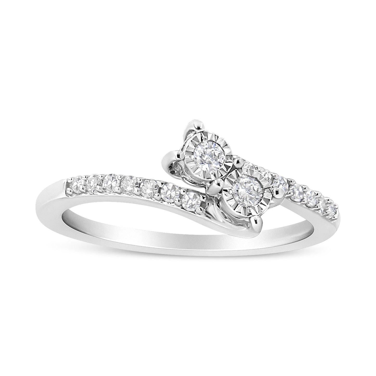 10K White Gold 1/4 Cttw Miracle Set Round Cut Diamond Two-Stone Ring (H-I Color, I2 Clarity)-3