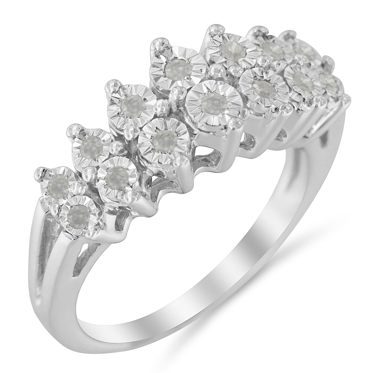 .925 Sterling Silver ¼ Cttw Miracle-Set Diamond Two Row Split Shank Modern Band Ring ( I-J Color, I3 Clarity)