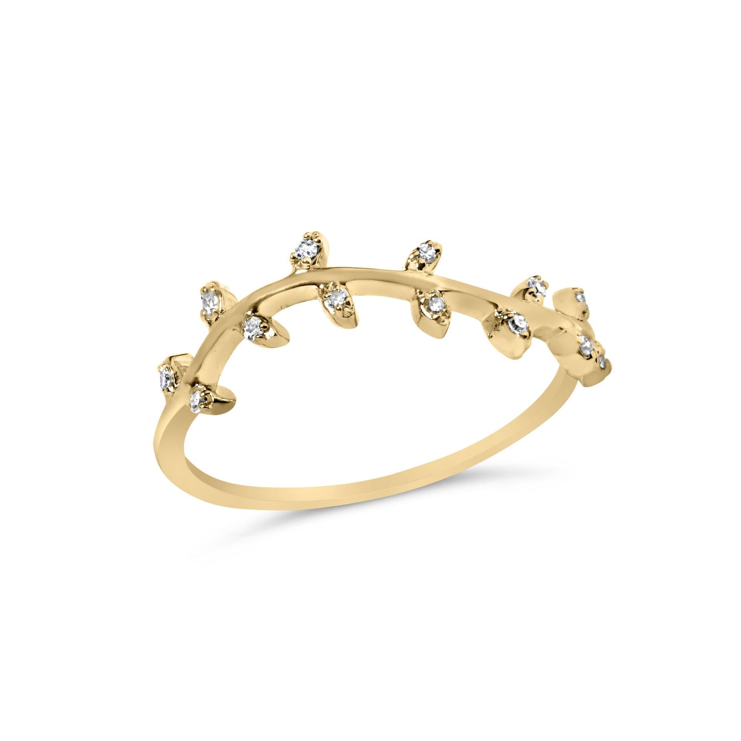 10K Yellow Gold Diamond Accent Branch and Leaf Band Ring (G-H Color, SI1-SI2 Clarity)-2