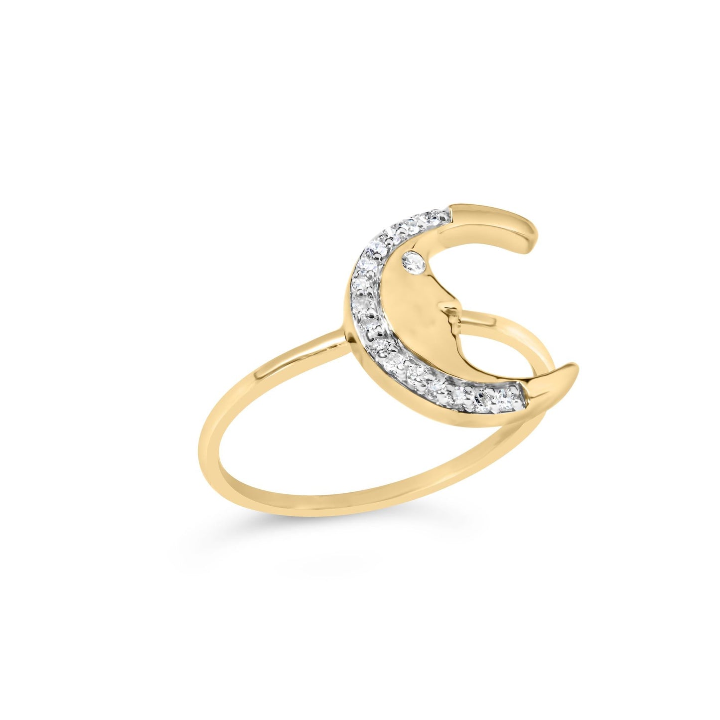 10K Yellow Gold 1/10 Cttw Diamond Crescent Moon Ring (I-J Color, I1-I2 Clarity)-2