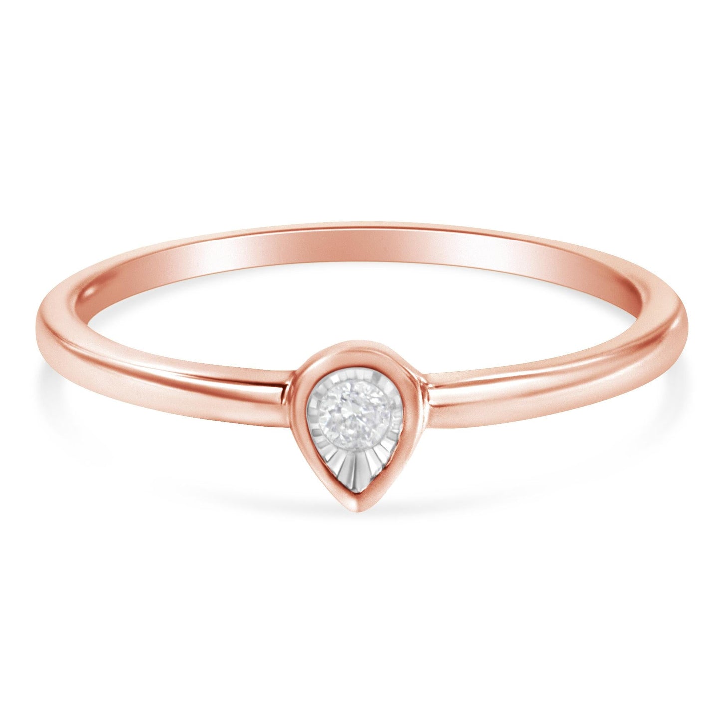 14K Rose Gold Plated .925 Sterling Silver 1/20 Carat Diamond Teardrop Pear-Shaped Miracle Set Petite Fashion Ring (J-K Color, I1-I2 Clarity)-2