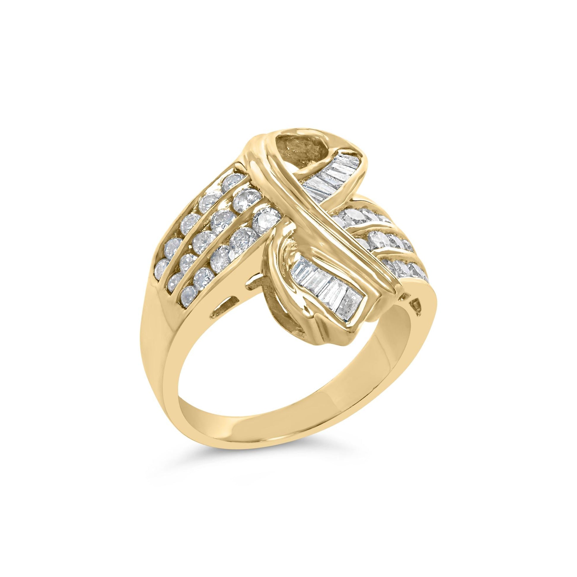 14K Yellow Gold 1 1/3 Cttw Channel Set Diamond Bypass Cocktail Ring (J-K Color, I1-I2 Clarity) - Ring Size 7-2