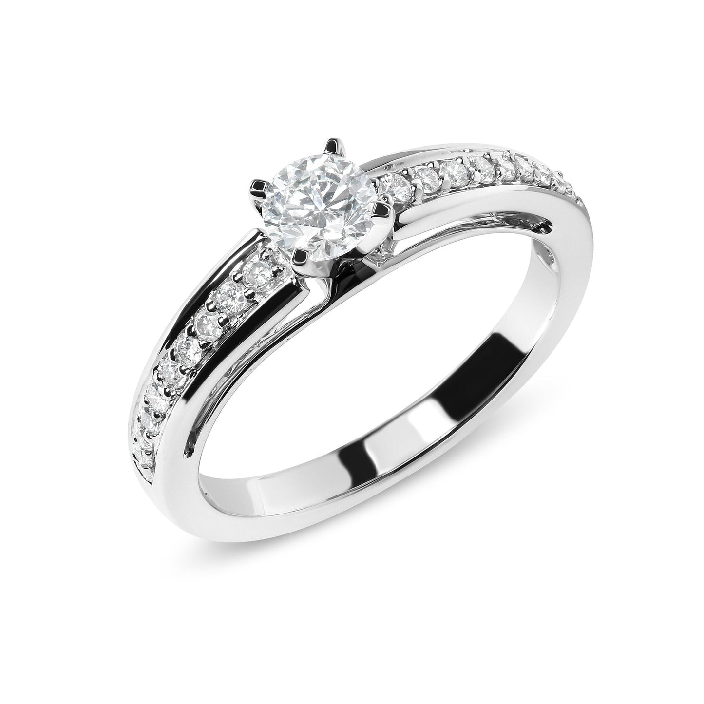 14K White Gold 1/2 Cttw Diamond Solitaire Pave Set Engagement Ring (G-H Color, VS2-SI1 Clarity) - Size 7-2