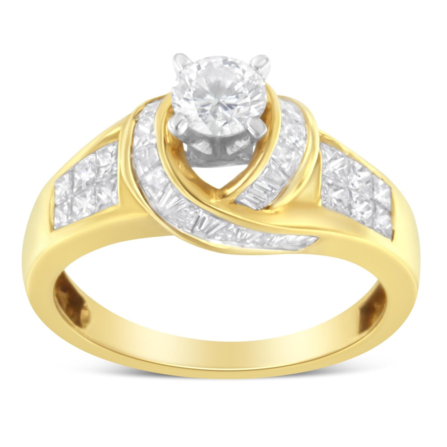 14K Two-Toned Gold Round, Baguette and Princess Cut Diamond Ring (1 1/8 Cttw, H-I Color, SI2-I1 Clarity)