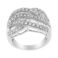 .925 Sterling Silver 1.0 Cttw Channel Set Alternating Round and Baguette Diamond Cross-over Bypass Ring Band (I-J Color, I2-I3 Clarity)-2