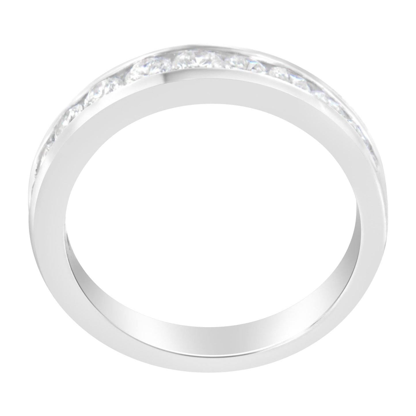 IGI Certified 1.0 Cttw Diamond 18K White Gold Channel-Set Half-Eternity Band Wedding Ring (E-F Color, I1-I2 Clarity)