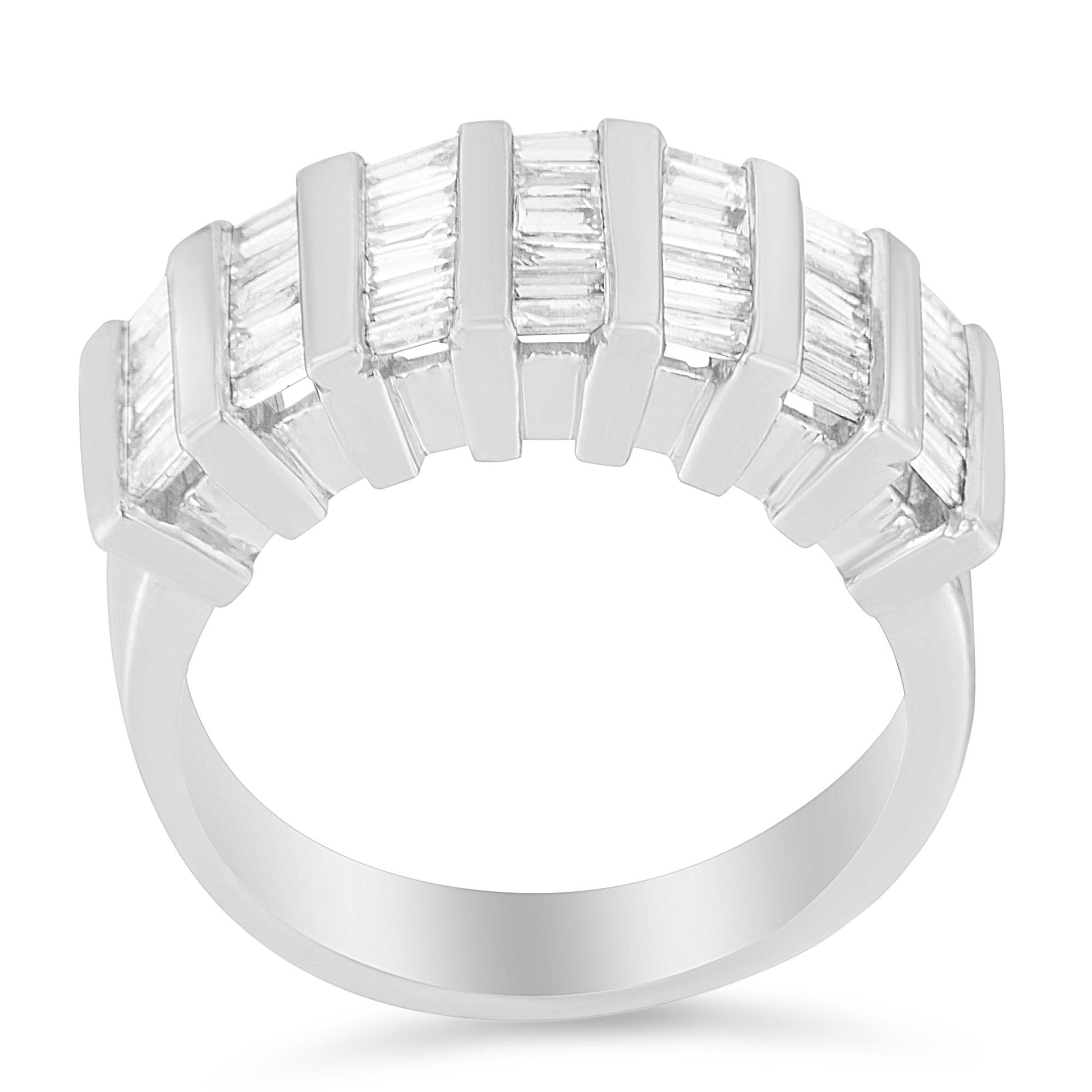 .925 Sterling Silver 1.0 Cttw Baguette Cut Diamond Vertical Channel Fluted Multi-Row Unisex Fashion Wedding Ring (H-I Color, I1-I2 Clarity)-2