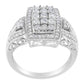 10K White Gold 1.0 Cttw Diamond Rectangular Cushion Shaped Cluster Halo Flared Band Cocktail Fashion Ring (H-I Color, SI2-I1 Clarity)-2