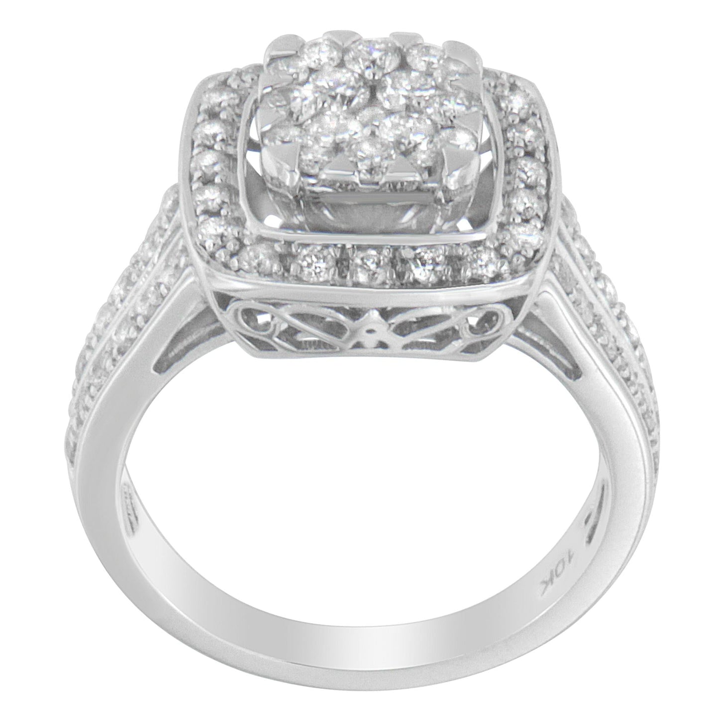 10K White Gold Diamond Cluster Ring (1 Cttw, H-I Color, SI2-I1 Clarity)-2