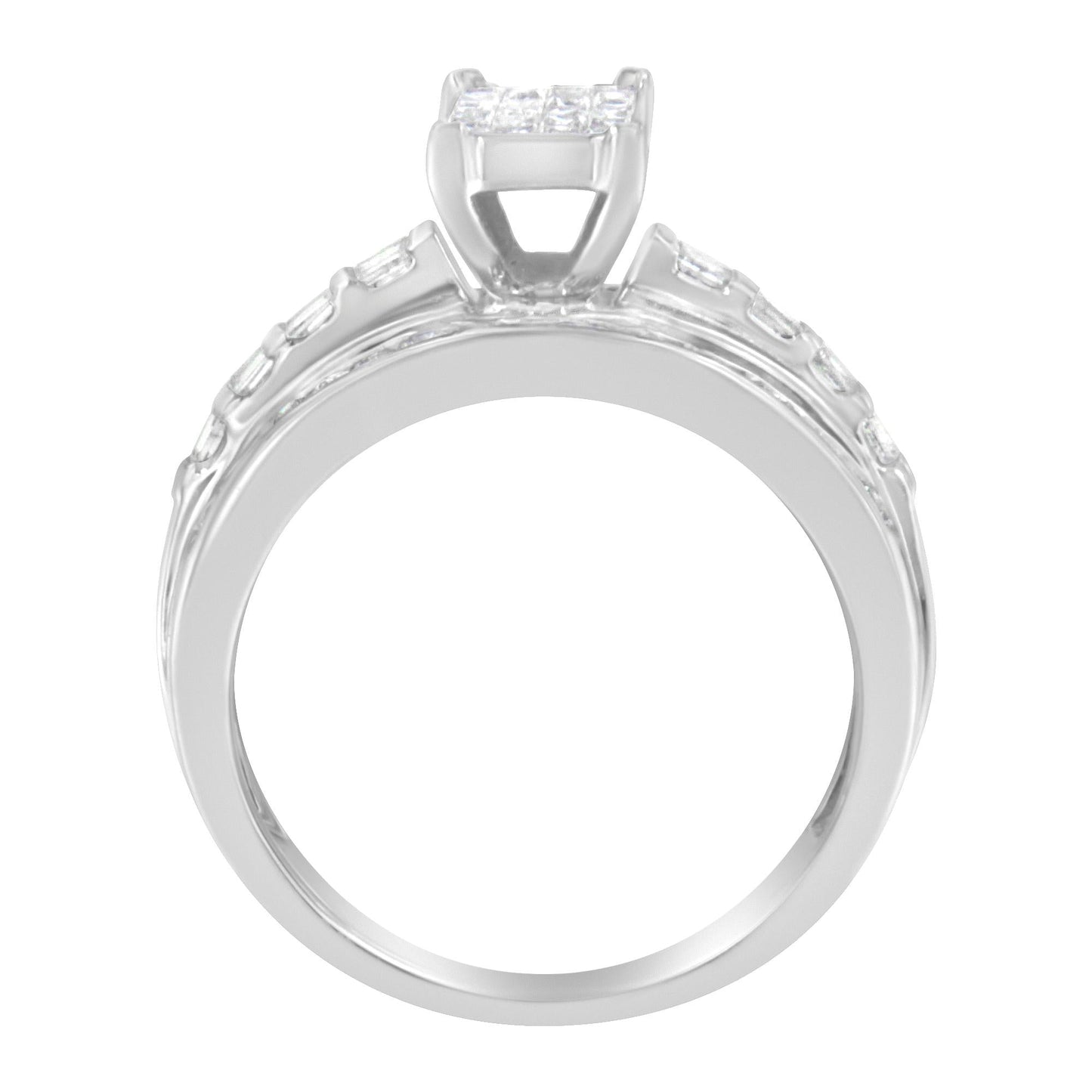 14K White Gold 1.0 Cttw Mixed-Cut Diamond Rectangle Invisible-Set Composite Cluster Ring with Bar- and Channel-Set Band (H-I Color, SI2-I1 Clarity)-2