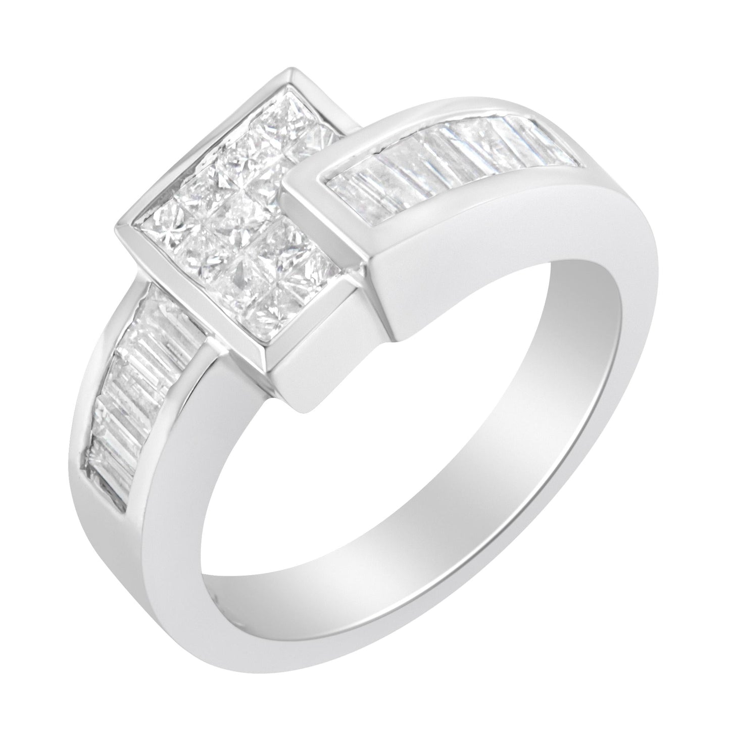 14K White Gold Princess and Baguette-cut Diamond Ring (1 1/3 Cttw, G-H Color, SI2-I1 Clarity)-2