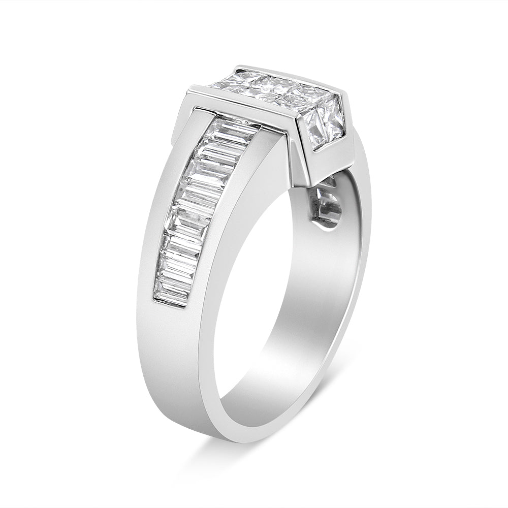 14K White Gold 2 3/4 Cttw Invisible-Set Princess and Channel-Set Baguette Diamond Step Up Cocktail Ring (G-H Color, SI1-SI2 Clarity)-2