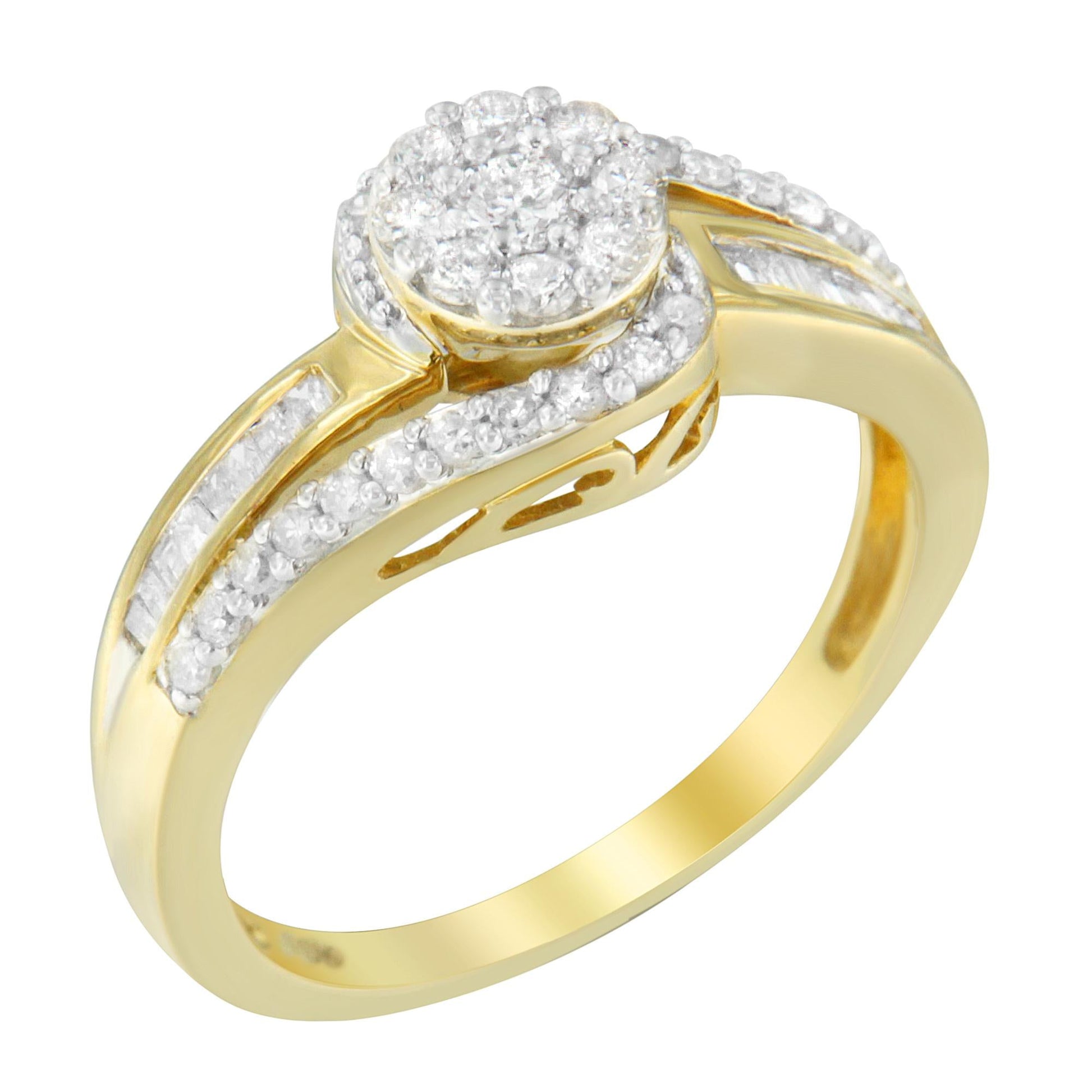 10K Yellow Gold Diamond Cluster Ring (1/2 Cttw, I-J Color, I2-I3 Clarity)-2