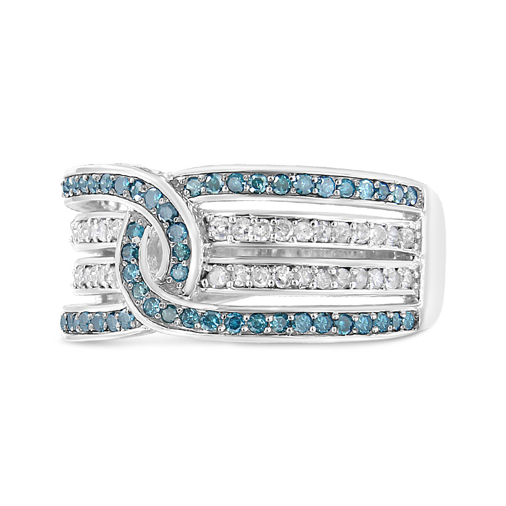 .925 Sterling Silver 1/2 Cttw White and Blue Color Treated Diamond Band Ring (H-I Color, I1-I2 Clarity)-2