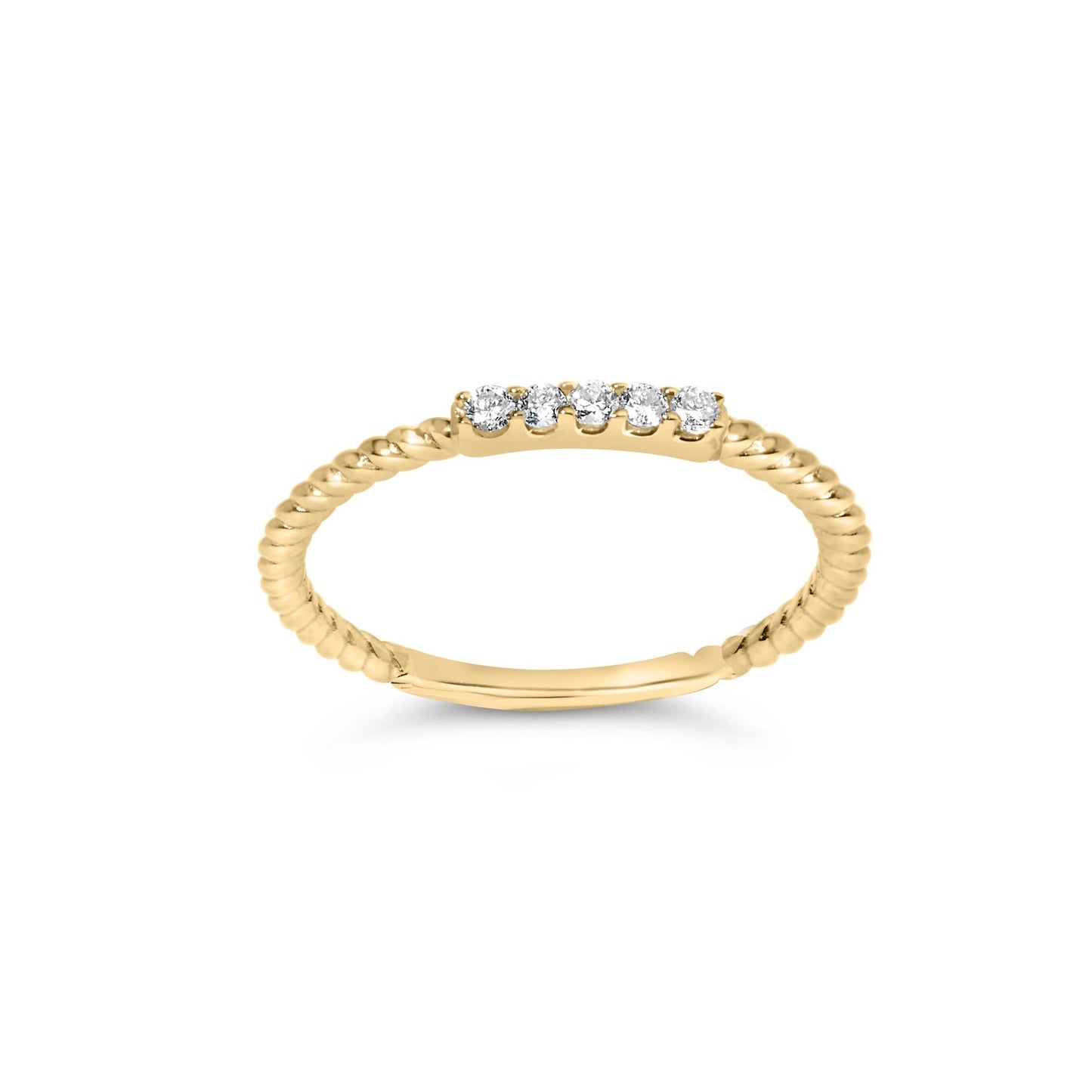 10K Yellow Gold 1/10 Cttw Diamond 5 Stone Braided Shank Band Ring (I-J Color, I2-I3 Clarity)-2