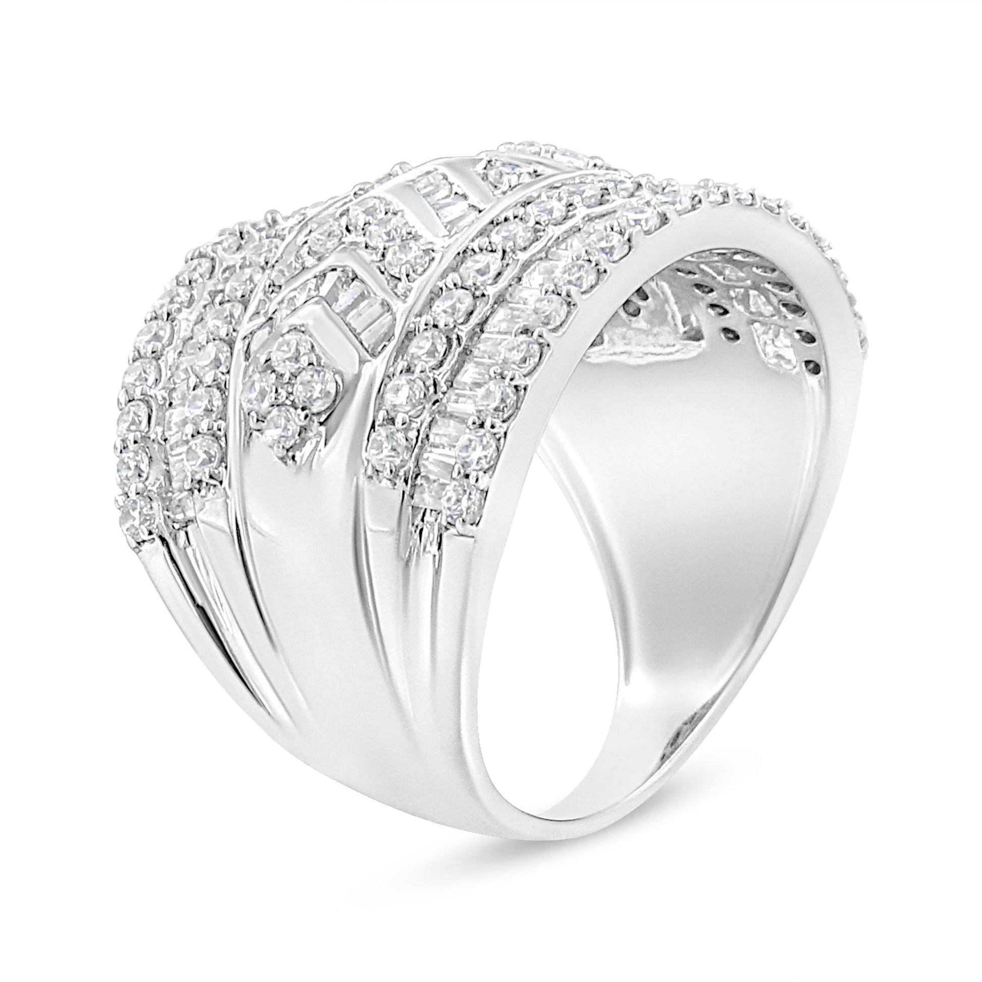 .925 Sterling Silver 2.0 Cttw Diamond Edge Multi-Row Ring Band ( J-K Color, I3 Clarity)-2